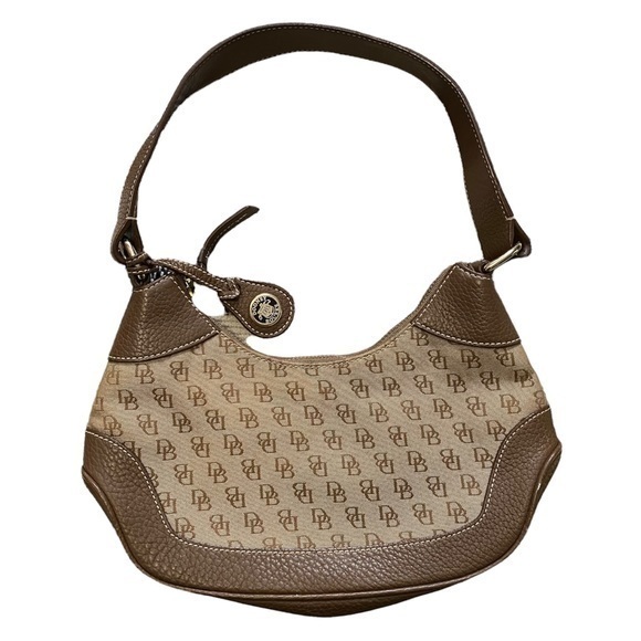 Dooney & Bourke Handbags - Dooney and Bourke Tan Brown Monogram Small Shoulder Bag Purse Y2K